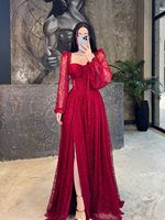 Robe de soirée formelle moulante Abaya en dentelle florale, couleur café du Moyen-Orient, col montant, poignets lanternes, coupe ajustée