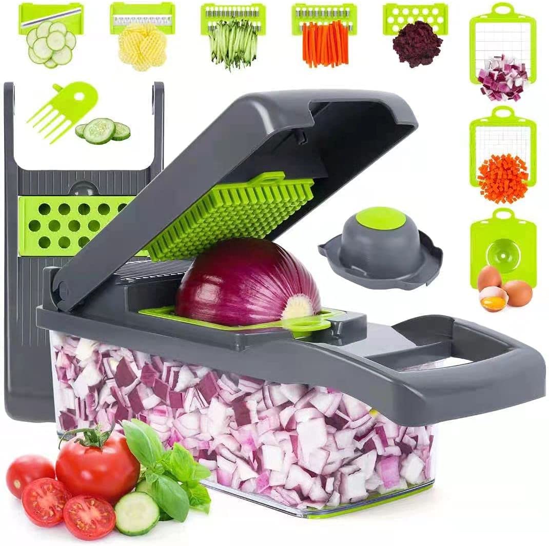 Tagliaverdure professionale tagliaverdure Mandoline cipolla Dicer affettatrice Veggie taglierina per frutta più bella portatile 12 In 1 lama manuale bianco