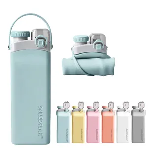 600ML hafif kare alt açık spor katlanabilir su şişesi BPA ücretsiz silikon katlanabilir süt su şişesi