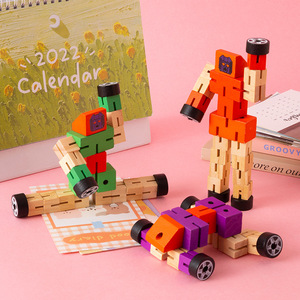 Wooden Transforming Robot Toy <b>Model</b> Educational For Children 4-6 Years Old Cartoon Shape Deformation Wooden <b>Building</b> Blocks - Product Image 3