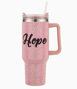 Gobelets isothermes pour femmes, entièrement recouverts de strass, avec lettres inspirées « Hope » et « Faith », capacité 40oz, avec poignée - Product Image 1