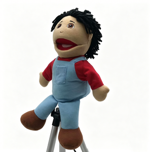 Marioneta de Mano Personalizable para Niño con Boca Móvil, Marioneta de Peluche Suave de Ventriloquista con Camisa Roja y Overol Azul - Product Image 3