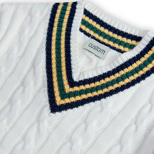 Maglioncino Varsity da <span class=keywords><strong>uomo</strong></span> con Logo personalizzato OEM & ODM <span class=keywords><strong>maglia</strong></span> Jacquard da Cricket con <span class=keywords><strong>scollo</strong></span> a <span class=keywords><strong>V</strong></span> per l'inverno - Product Image 3