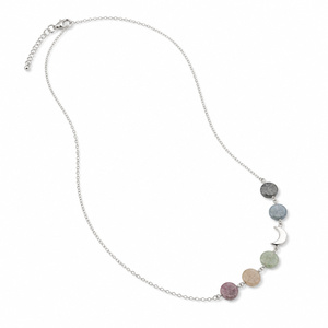 Collar de Plata de Ley 925 con Piedras Preciosas Naturales, Cuentas Redondas de Colores con Dije de Luna, Joyería Boho Celestial con Cadena Delicada - Product Image 1