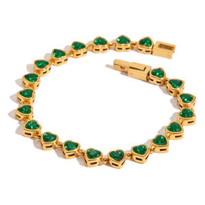 Vente en gros Transfrontalier Europe Amérique <span class=keywords><strong>champagne</strong></span> Léger Luxe Vert Coeur Zircon Bracelet Plaqué Or - Product Image 5