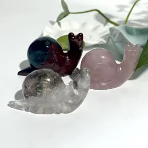 Wholesale DIY Carving Stone Crafts Figurines Fluorite Rose Quartz Ocean Jasper Crystal Snail