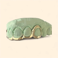 Bijoux Fine Grillz Hip Hop, grilles dentaires ouvertes, motif vague, en argent sterling 925 massif et or massif, 6 dents avec pont de connexion