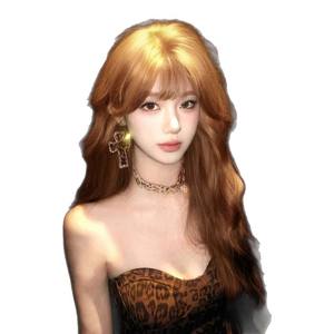 Perruque longue bouclée pour femme Dm406 avec frange latérale, couleur thé au lait, ligne de cheveux naturelle, tête entière, fibre synthétique Kanekalon - Product Image 1