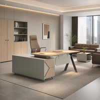 Bureau de direction moderne en forme de L en bois avec armoire latérale de rangement et ensemble de bureau avec armoire