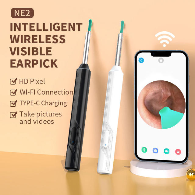 LED Light Electric Ear Wax Removal HD Smart Wireless Visual Earpick Spoon Cleaner Kit With Camera