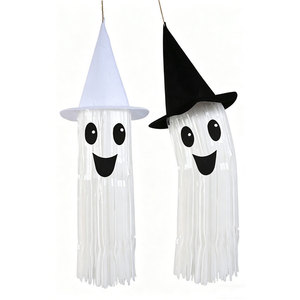 Halloween Cute Ghost Decor <b>LED</b> <b>Light</b> Hanging Hat Ghost Ornament Spooky Pendant Haunted House Party Outdoor Porch <b>Tree</b> Decor - Product Image 6