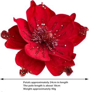 Flores de Magnolia Artificiales de Terciopelo con Purpurina, Adornos de Flor de Pascua para Árbol de Navidad, Flores de Magnolia para Navidad - Product Image 5