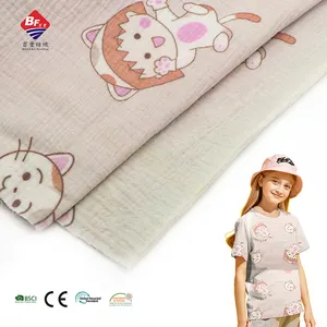 Customization Logo 100% Cotton 115gsm Double Crepe Woven Dyed Printing Fabric For Children Garment Pajamas