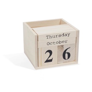 Wooden Pen Holder With Calendar Function Square Desktop Storage Box <b>Office</b> <b>Supplies</b> - Product Image 4