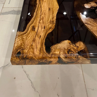 Table Basse et Table à Manger Rivière Époxy Noire Transparente en Bois Massif