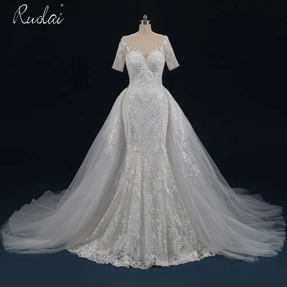 Ruolai QW01356 robe de mariage grande taille, robe de mariée sirène Vintage avec jupe détachable