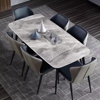 Ensemble Table à Manger Rectangulaire en Marbre Luxe Moderne et Chaises 4-6 Places, pour Restaurant, Salon, Pierre Frittée, Meubles Métalliques Design