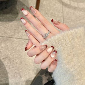 Arte de <span class=keywords><strong>uñas</strong></span> blanco simple con armadura desgastada a mano de ojo de gato rojo retro y Ambiente de Año Nuevo <span class=keywords><strong>vino</strong></span> estilo francés - Product Image 4