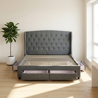 Lit de rangement moderne avec tiroirs, capitonné en losanges, en contreplaqué et PU/tissu, disponible en tailles Queen/King/Full/Specialty/Twin, meuble de rangement personnalisable