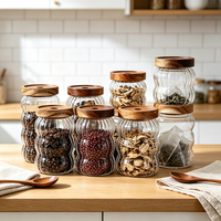 Bocaux de conservation en verre borosilicate côtelé en gros avec couvercle hermétique en acacia pour grains de café, noix, pâtes et épices
