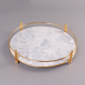Großhandel Marmor Kreis Lebensmittel Anzeige Tablett Vintage Marmor Ramadan Kerze Schmuck Uhr Lagerung Serviert ablett mit Gold griff - Product Image 6