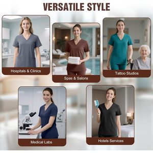 เสื้อสครับคอวีสำหรับผู้หญิง 4 กระเป๋า ผ้าพรีเมียมยืดได้ ชุดทำงานทางการแพทย์ ชุดยูนิฟอร์มโรงพยาบาล - Product Image 5
