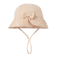 Chapeau de soleil respirant en mousseline de coton doux avec nœud, adorable chapeau bob de pêcheur pour bébé