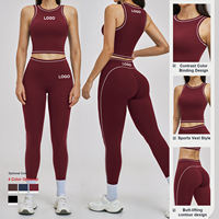 Ensemble de sport et yoga 2 pièces avec logo personnalisé, vente en gros, nouveau design de taille haute, leggings contrastants pour Pilates