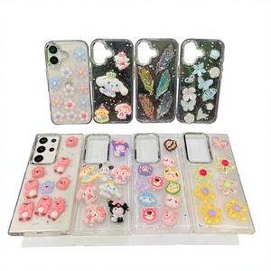 Étui de téléphone portable personnalisé OEM, nouveau, en époxy 3D, <span class=keywords><strong>papillon</strong></span>, rose, fleur, pour iPhone 16 14 Plus 12 Pro Max XR, accessoires de coque arrière DIY - Product Image 1