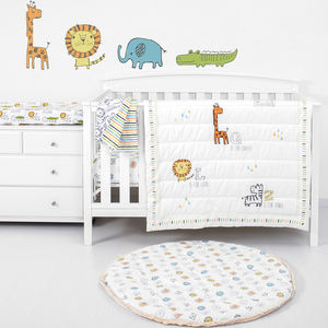 <span class=keywords><strong>Set</strong></span> Letto per Neonati con Animali dello Zoo Leone Elefante Ricamato 100% Cotone <span class=keywords><strong>Set</strong></span> Biancheria da Letto per Neonati - Product Image 1