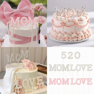 Love Mom Rhinestone Pearl Cake Toppers Mother's Day Elegant Reusable Decorations - Product Image 4