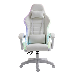 Chaise de jeux ergonomique RVB en cuir PU blanc Chaise de jeu à LED pour ordinateur de course Chaise de jeu de course avec haut-parleurs - Product Image 2