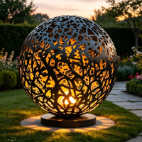 Sculpture sphérique découpée au laser en acier inoxydable 304, boule lumineuse LED creuse, art lumineux de jardin extérieur