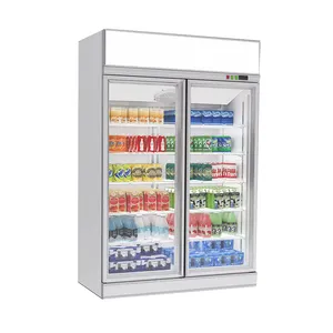 Supermercado refrigerado gabinete 2 exibição garrafa de cerveja bebida chiller vertical porta de vidro geladeira