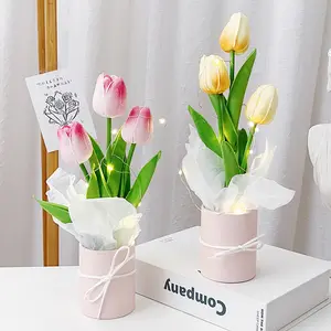 Regalo de Navidad PARA EL Día de San Valentín, flor de tulipán, 3 uds., ramo de tulipán artificial preservado, adorno con bolso, regalos para mamá y Mujer