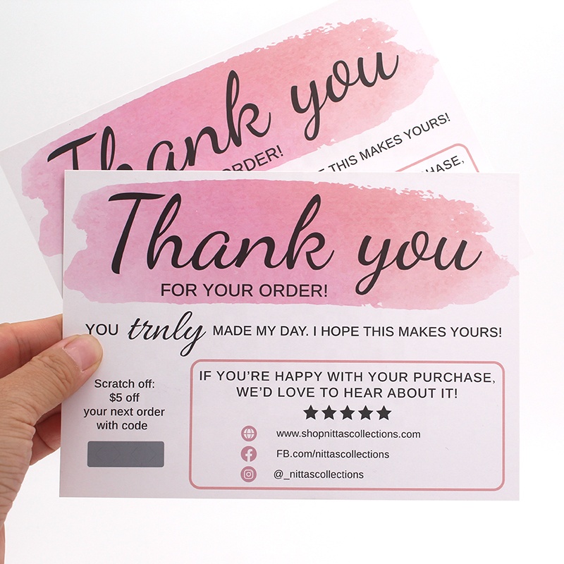 Mini Luxury Black Envelope And Cute Small Pink Rose Gold Foil Custom Impression Printing Business Customer Insert Thank You Card