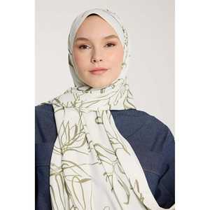 ผ้าพันคอพิมพ์ลายสำหรับผู้หญิง Pure Tone น้ำหนักเบา ระบายอากาศได้ดี ลายใบไม้สีเขียวงาช้าง ผ้าฝ้ายผสมโพลีเอสเตอร์ ดีไซน์ลายดอกไม้ สำหรับงานปาร์ตี้ - Product Image 3