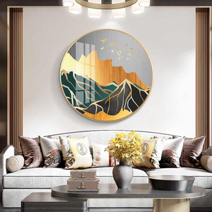 Luxe aluminium <span class=keywords><strong>montagne</strong></span> et eau cadre rond paysage abstrait cristal porcelaine peinture mur Art peinture - Product Image 4