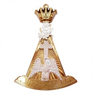 Masonic Regalia Rose Croix 18TH องศาปกอัญมณีของวัสดุทองเหลืองกระชับแหวนสีขาวและทอง - Product Image 1