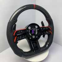 Volant en fibre de carbone pour Mercedes W206 W223, cuir perforé noir, marqueur supérieur rouge, garniture de bouton rouge, palettes de changement de vitesse étendues