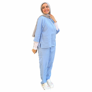 Les vendeurs pour femmes pressent le bouton uniforme de gommage médical grande taille Polyester rayonne Spandex Scrubs pantalons ensembles d'uniformes d'hôpital - Product Image 5