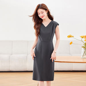 Elegante Traje de Verano sin Mangas con Cuello en V, Vestido de Marketing Inmobiliario con Falda y Chaleco para Carrera Profesional - Product Image 5