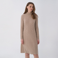 Robe tricotée longue à col roulé pour femmes, en laine et cachemire, vêtement tricoté de styliste,