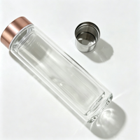 Bouteille d'eau en verre à double paroi, gobelet en verre borosilicate avec couvercle en acier inoxydable rose doré, résistant à la chaleur pour une beauté saine