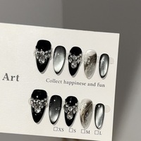 10 faux ongles en amande faits à la main, de luxe, en acrylique, style français, courts, en gel, à presser, vente en gros