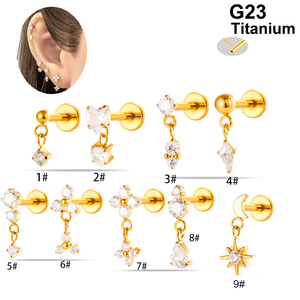 Venta al por Mayor de Piercings de Cartílago <span class=keywords><strong>en</strong></span> Forma de Corazón con Zirconia, Titanio ASTM F136, <span class=keywords><strong>para</strong></span> Mujer - Product Image 1