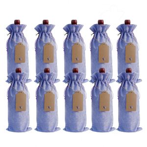 Juego de bolsas para botellas de vino tinto, 10 unidades, bolsas de embalaje de regalo con cordón de lino - Product Image 3