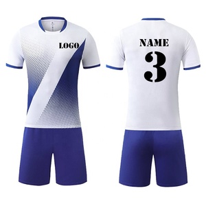 Ensemble d'uniformes de maillot de football de qualité op <span class=keywords><strong>Short</strong></span> de maillot de football thaïlandais blanc et bleu Kits de football d'équipe pour hommes bon marché - Product Image 1