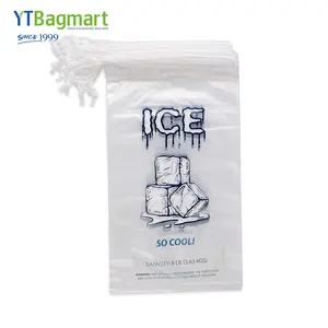 Wholesale Food Grade Disposable Plastic 10lb Ice Cube Bag Cheap Drawstring Ice Bag