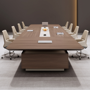 โต๊ะประชุมไม้สไตล์โมเดิร์น ขนาด 4x5 เมตร รองรับ 10 คน พร้อมแผงไม้ตกแต่ง - Product Image 2
